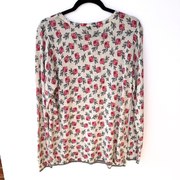 NWT Ann Taylor LOFT Pink Rose Floral Print Wool Blend Sweater Large - Picture 5 of 8